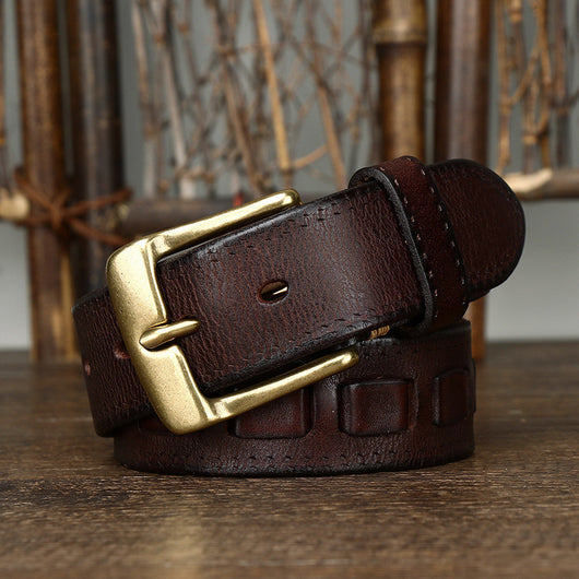 Cinturón Retro para Hombre en Cuero Genuino con Hebilla de Bronce - Image 3