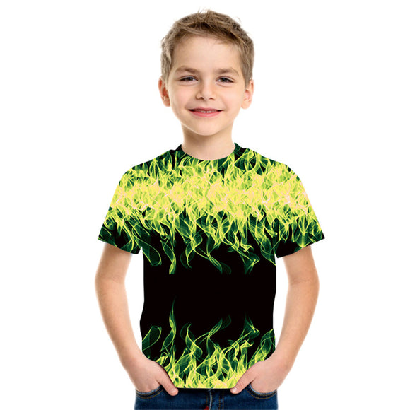 Camiseta Infantil Estampado Llamas 3D en Tres Colores