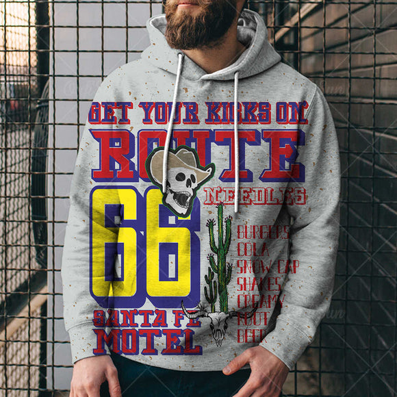 Sudadera Holgada Cómoda Route 66 con Impresión 3D para Hombre