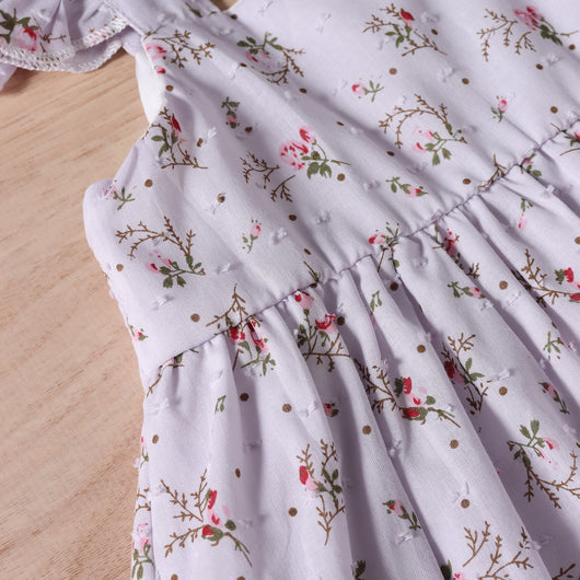 Vestido Infantil Tricolor Floral con Mangas Aleteo - Image 9