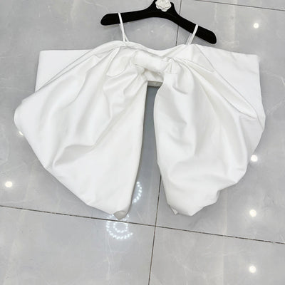 Blusa Elegante Off-Shoulder con Mangas Abullonadas y Moño Grande - Image 5