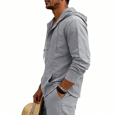 Camisa Hoody de Lino Transpirable para Hombre - Manga Larga Casual - Image 17