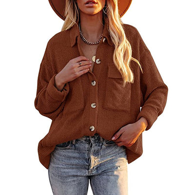 Cardigan Suelto de Pana con Bolsillos y Manga Larga para Mujer - Image 11
