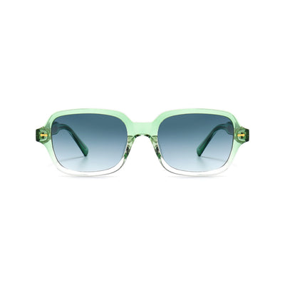 Retro square frame sunglasses with transparent gray frames and gradient purple UV400 lenses. - Image 12