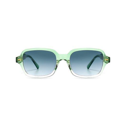 Retro square frame sunglasses with transparent gray frames and gradient purple UV400 lenses. - Image 12