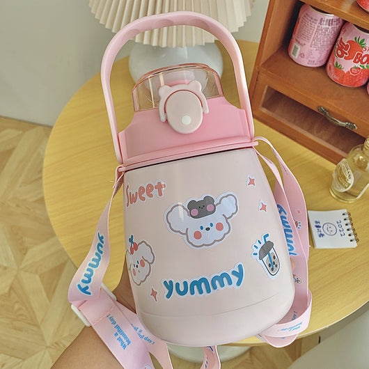 Termo de Acero Inoxidable de Gran Capacidad con Bombillas Reutilizables para Niñas