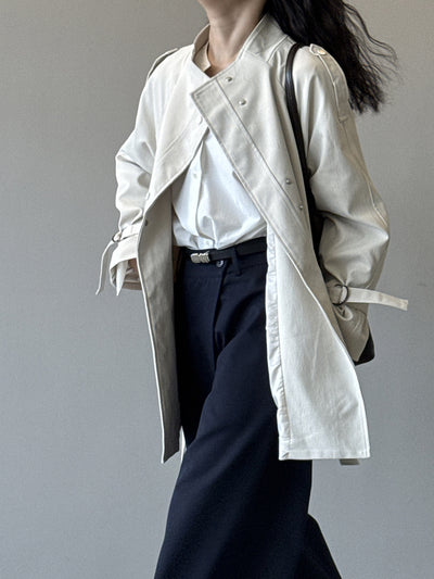 Abrigo Trench Casual Holgado con Cuello de Pie para Mujer - Image 19