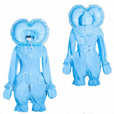 Vestido Doncella Cosplay Azul Cielo con Capucha en Cuero Charol PVC - Image 6