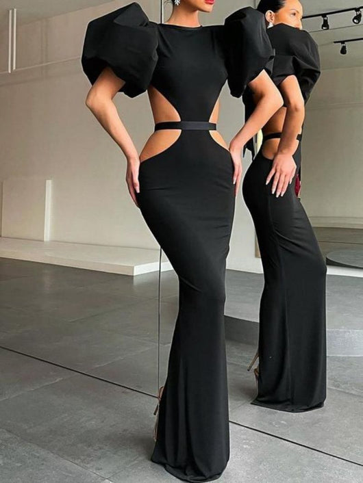 Vestido de Noche Elegante con Mangas Globo y Cintura Envuelta - Image 7