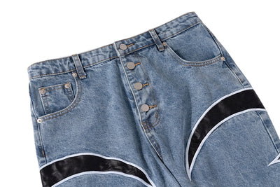 Pantalones Casuales Patchwork de Cuero con Contraste de Colores - Image 14