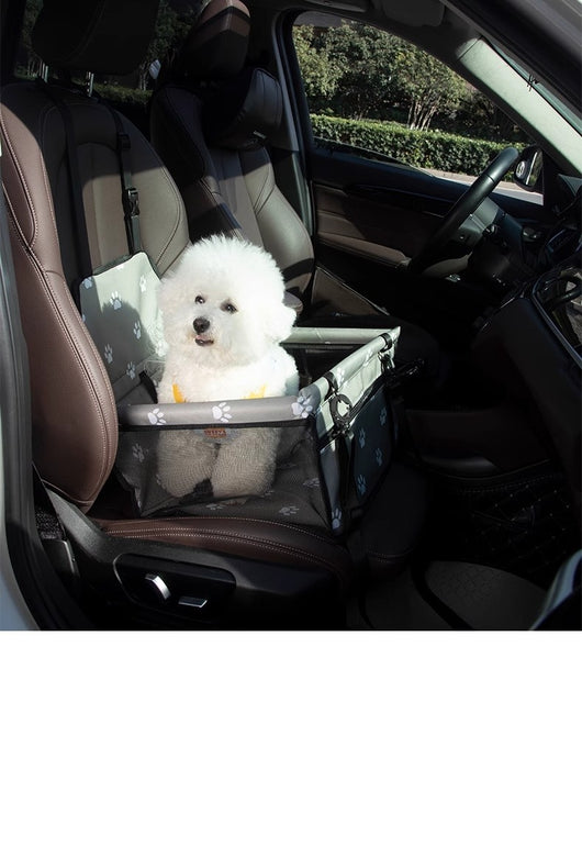 Gray portable pet carrier with mesh windows, a top handle, and side pocket, measuring 49cm H x 48cm W x 50cm L. - Image 9