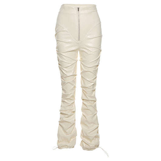 Pantalón de Cuero PU Cintura Alta con Bolsillo Lateral - Estilo Urbano Casual - Image 12