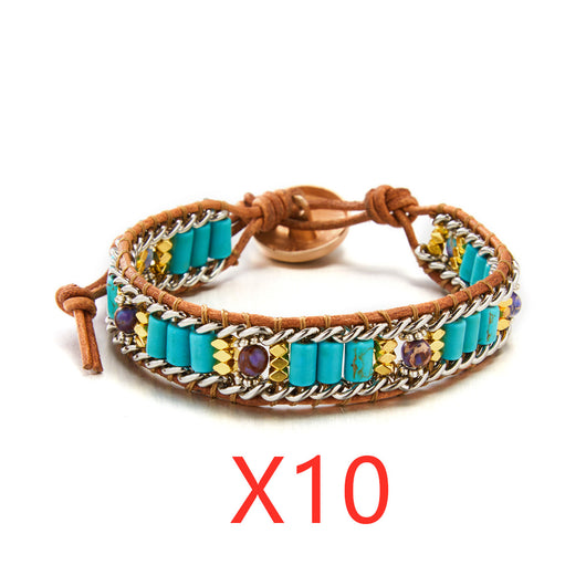 Pulsera de Cuero Tejida a Mano con Piedra Imperial Coloreada - Image 11