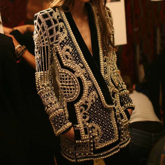 Blazer Acolchado con Estampado de Perlas para Mujer
