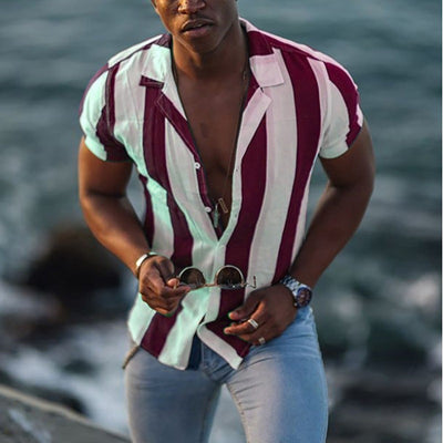 Camisa Manga Corta Algodón Mercerizado a Rayas para Hombre - Image 7