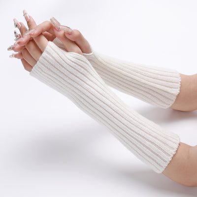 Guantes Largos Rayados de Lana para Otoño e Invierno - Mangas Calentadoras sin Dedos - Image 49