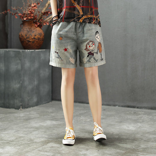 Shorts Vintage de Cintura Elástica con Bordados y Pierna Ancha - Image 17