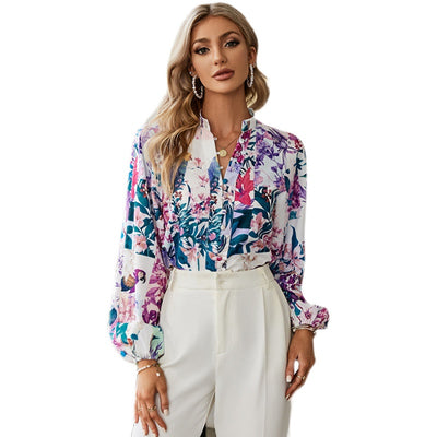 Blusa Estampada con Cuello Mao y Mangas Globo - Image 2