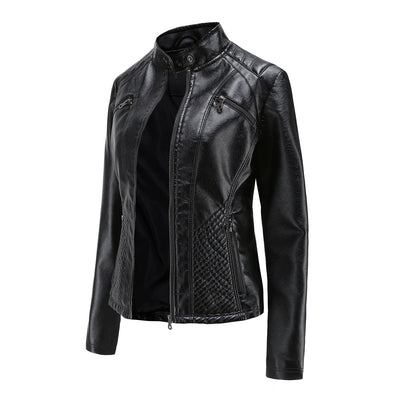 Chaqueta de Cuero para Mujer con Cuello Alzado - Estilo Casual - Image 8