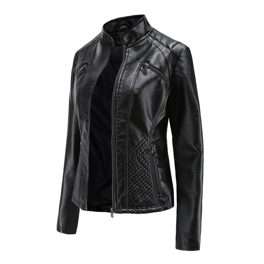Chaqueta de Cuero para Mujer con Cuello Alzado - Estilo Casual - Image 8