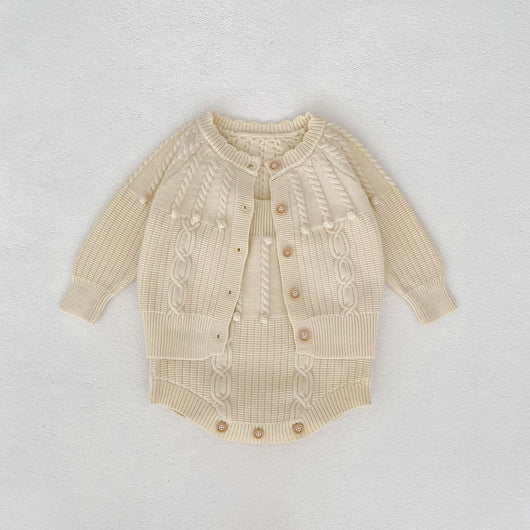 Conjunto de Dos Piezas: Enterizo Tejido con Bolas de Burbujas y Abrigo para Bebé Niña - Image 34