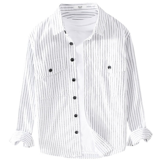 Camisa Manga Larga a Rayas para Hombre - Forro Térmico Primavera Otoño - Image 2
