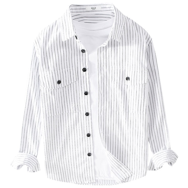 Camisa Manga Larga a Rayas para Hombre - Forro Térmico Primavera Otoño