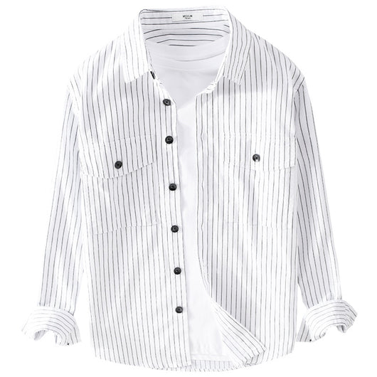 Camisa Manga Larga a Rayas para Hombre - Forro Térmico Primavera Otoño - Image 2