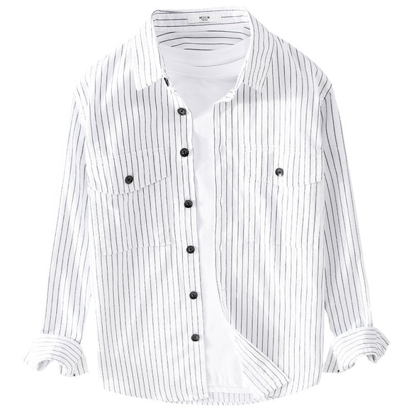 Men's Striped Long Sleeve Shirt - Thermal Lining Spring Autumn