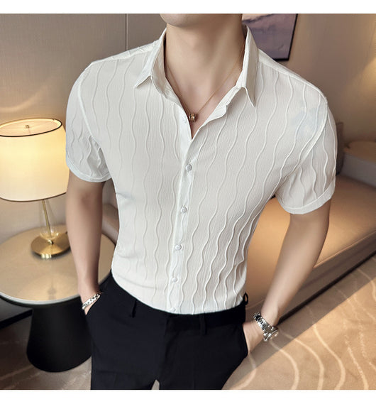 Camisa Manga Corta Slim Fit para Hombre con Patrón de Olas - Image 9