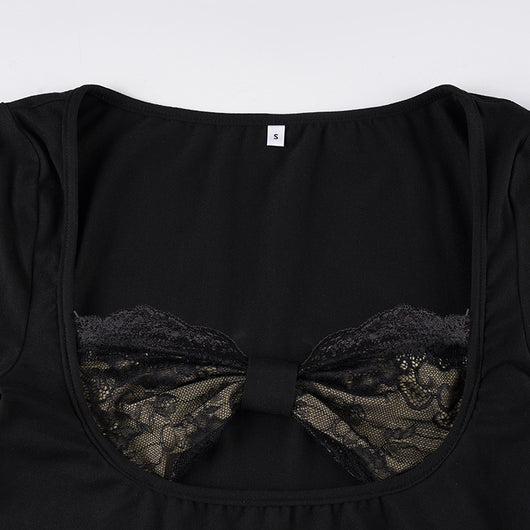 Blusa Larga con Panel de Encaje y Efecto Dos Piezas para Mujer - Image 12