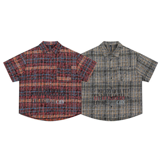 Camisa Casual de Cuadros con Manga Corta para Hombre