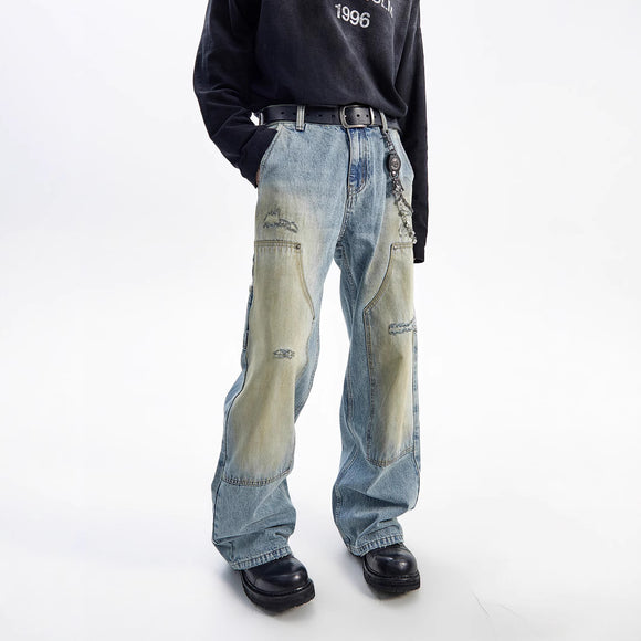Jeans Rectos Vintage Desteñidos Estilo Americano