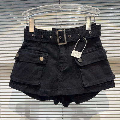 Shorts Denim Retro para Mujer con Bolsillos Grandes y Cinturón - Image 2