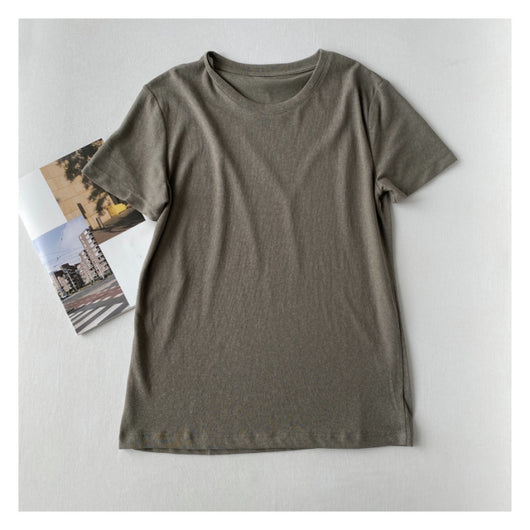Playera Holgada de Algodón y Lino Manga Corta Cuello Redondo - Image 38