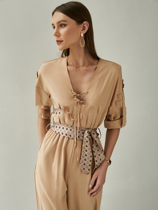 Jumpsuit Hombros Descubiertos Chifón Suelto Estilo Western Lolita Manga Corta - Image 8