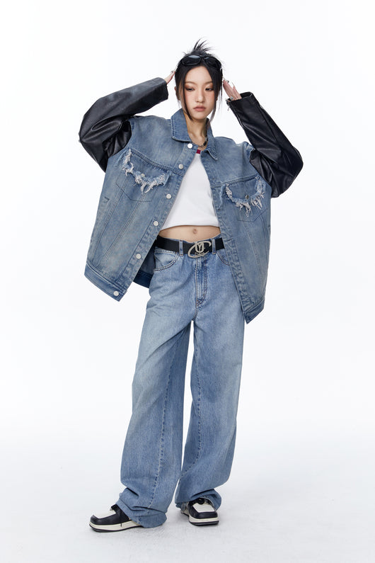Chaqueta Denim Oversize con Detalles de Patchwork - Image 2