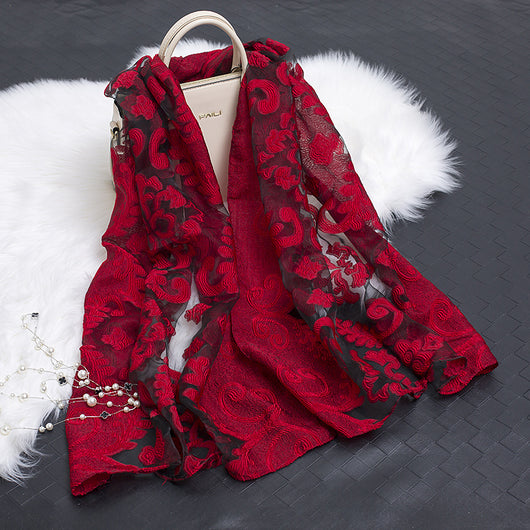 Pañuelo de Seda Estampado Flores Huecas - Diseño Elegante y Versátil - Image 9