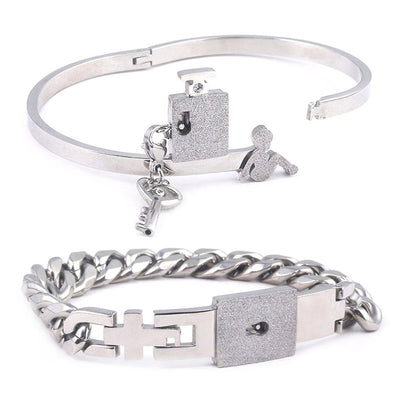 Conjunto de Joyas para Pareja de Acero de Titanio - Pulsera de Candado y Collar de Llave - Image 10