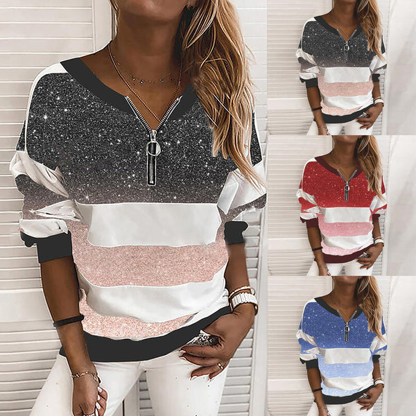 Suéter Holgado Cuello V con Estampado Cielo Estrellado a Rayas para Mujer