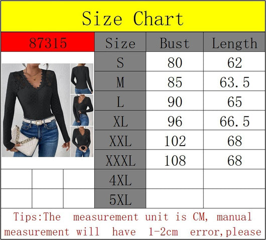 Blusa Elegante de Manga Larga con Panel de Encaje y Cuello en V para Mujer - Image 6