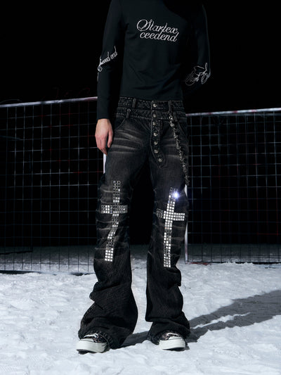 Pantalones Vaqueros para Hombre con Diseño de Cruz y Detalles de Strass - Image 7
