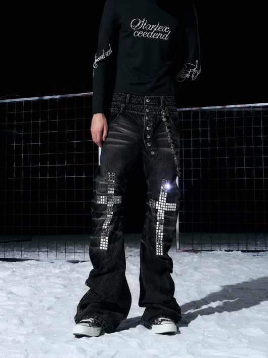 Pantalones Vaqueros para Hombre con Diseño de Cruz y Detalles de Strass - Image 7
