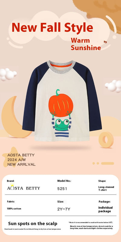 Playera Cuello Redondo Estampado Calabaza Halloween Otoño Europeo Americano - Image 9