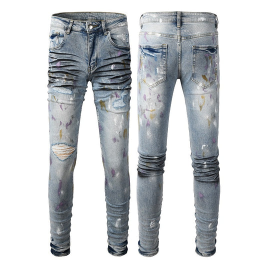 Pantalones Vaqueros Rotos Slim Fit Azul Claro para Hombre - Image 10