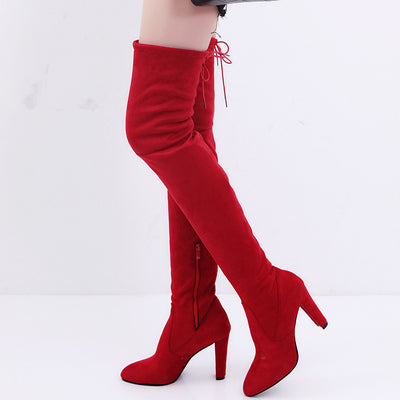 Botas Altas Over the Knee Punta Fina Cuero Mate Tacón Alto Talla Grande - Image 3