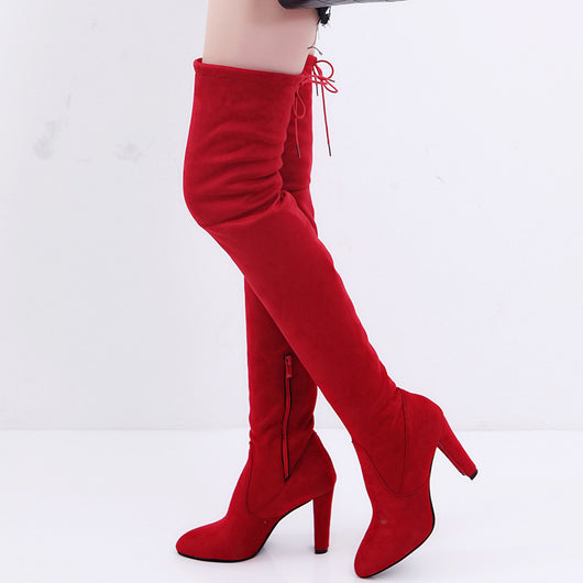 Botas Altas Over the Knee Punta Fina Cuero Mate Tacón Alto Talla Grande - Image 3