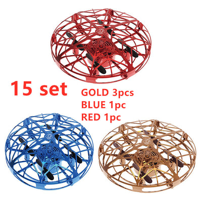 Gold mini UFO drone with a spherical protective cage and black propellers, sold as a 3-piece set. - Image 18