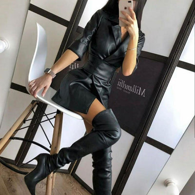 Chaqueta de Cuero para Mujer con Cinturón Integrado - Image 7