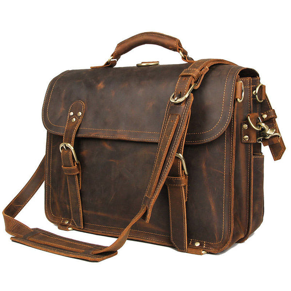 Bolsa Bandolera Hombre Cuero Genuino Crazy Horse Estilo Retro Vintage